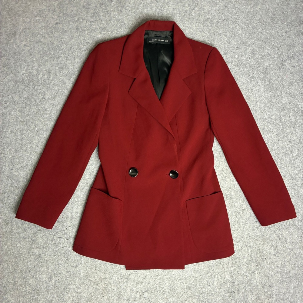 Zara Blazer Women XS Burgundy Red Excellent Double Breasted Notched Lapel Spain